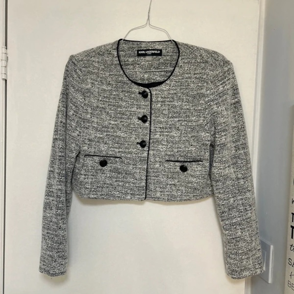 Karl Lagerfeld Women's Black and White Cropped Blazer